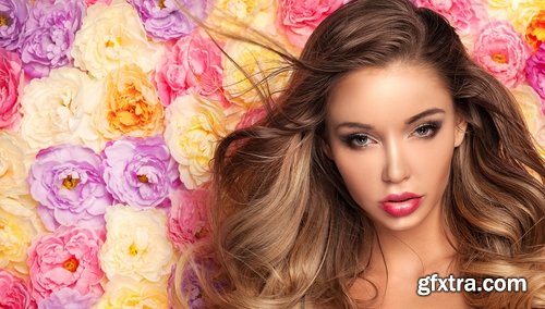 Beautiful Woman's Face with Flowers 25xJPG