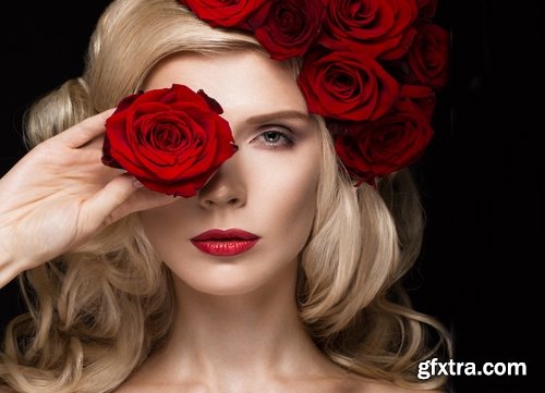 Beautiful Woman's Face with Flowers 25xJPG