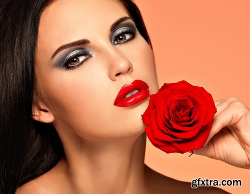 Beautiful Woman's Face with Flowers 25xJPG