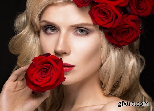 Beautiful Woman's Face with Flowers 25xJPG