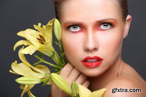 Beautiful Woman's Face with Flowers 25xJPG