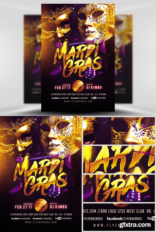 Gold Mask Mardi Gras Flyer Template