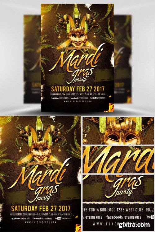 Golden Mardi Gras Flyer Template 2