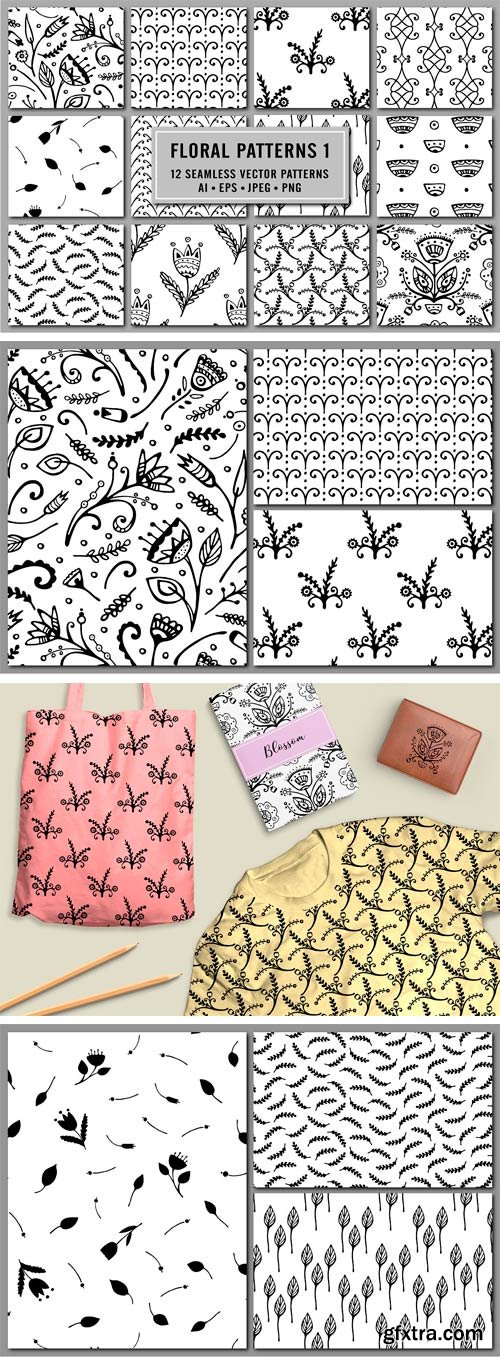 CM 1236924 - 12 Hand Drawn Floral Patterns