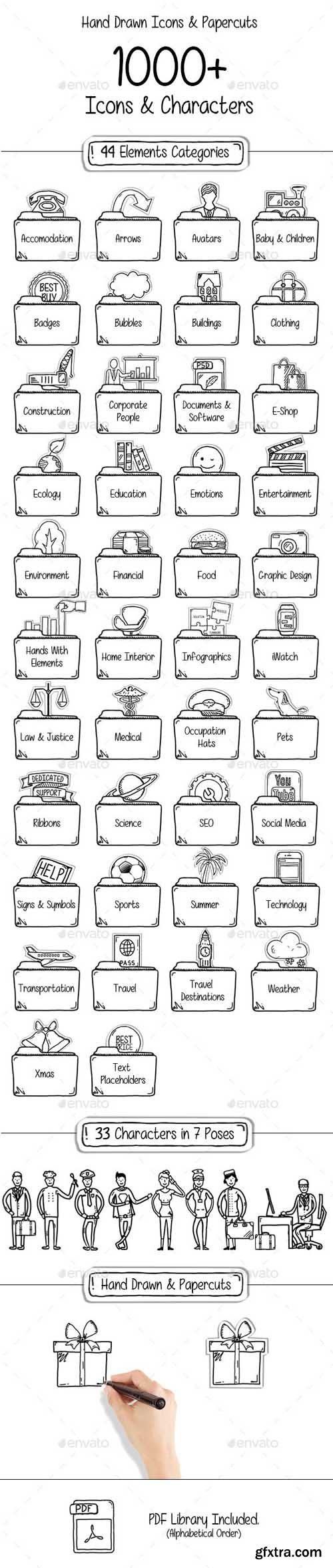 GR - 1000 Hand Drawn Icons &amp; Papercuts 14201149
