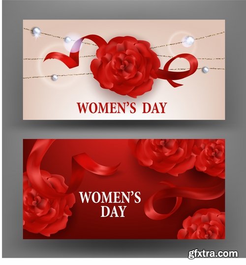 Collection of 8 March International Women\'s Day invitation card flyer banner 25 EPS