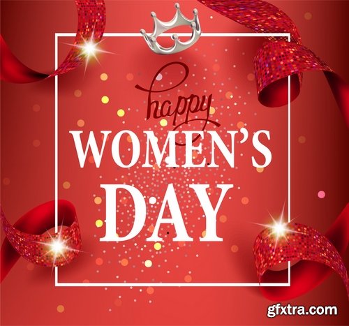 Collection of 8 March International Women\'s Day invitation card flyer banner 25 EPS