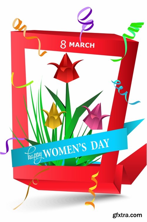 Collection of 8 March International Women\'s Day invitation card flyer banner 25 EPS