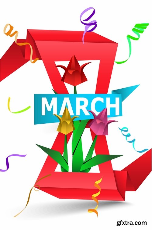Collection of 8 March International Women\'s Day invitation card flyer banner 25 EPS
