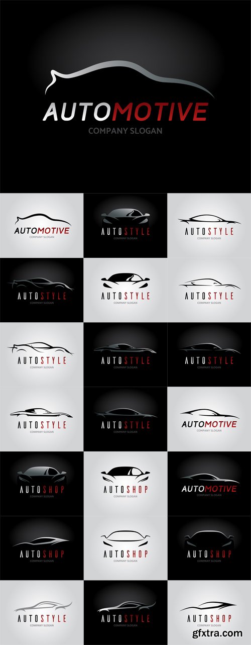 Vector Set - Auto Shop and Automotive Car Logo Design with Concept Sports Vehicle Silhouette Vector Set - Auto Shop and Automotive Car Logo Design with Concept Sports Vehicle Silhouette