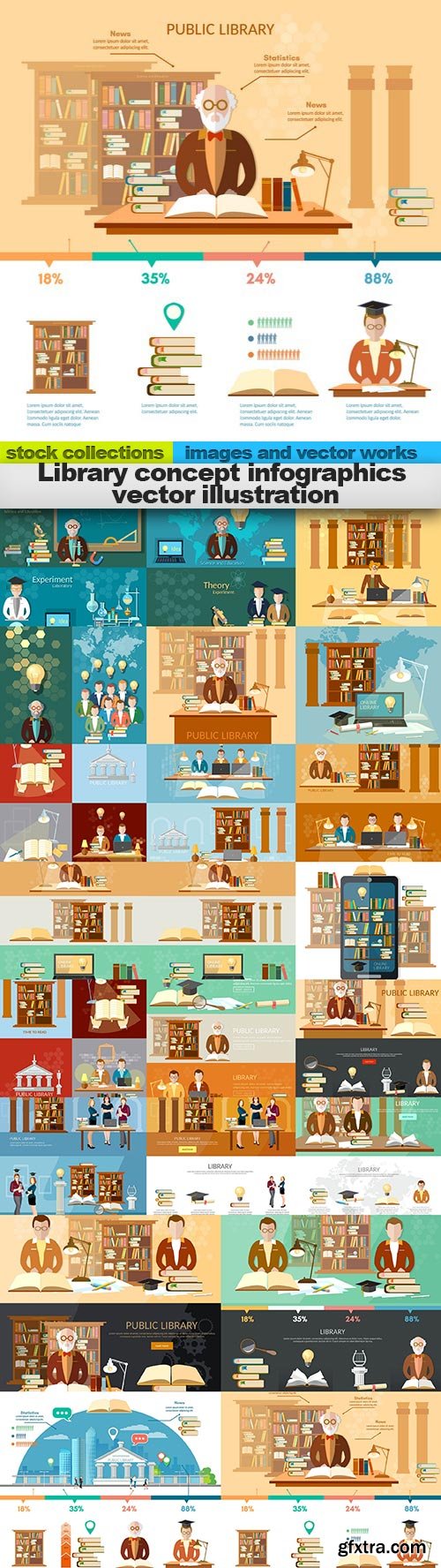 Library concept infographics vector illustration, 22 x EPS