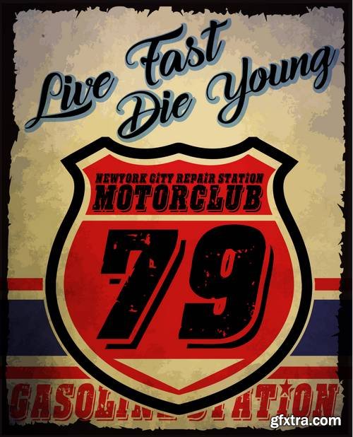 Vintage Motorcycle Skull Poster - T Shirt Design