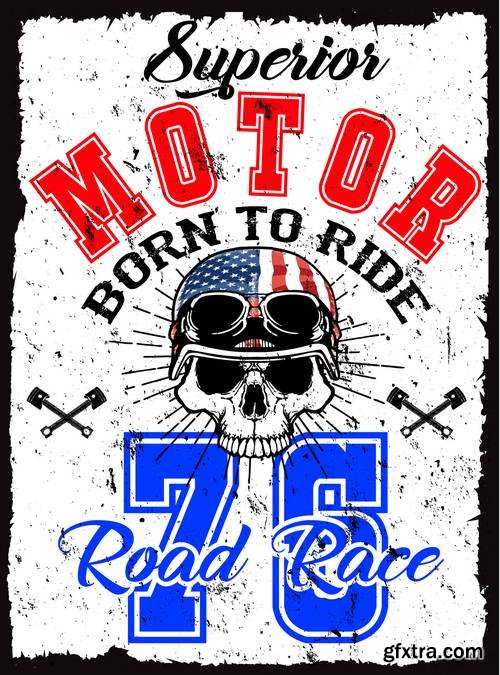 Vintage Motorcycle Skull Poster - T Shirt Design