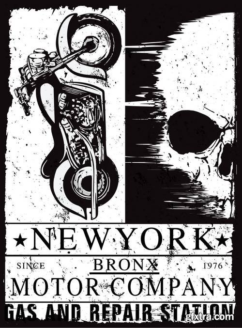 Vintage Motorcycle Skull Poster - T Shirt Design