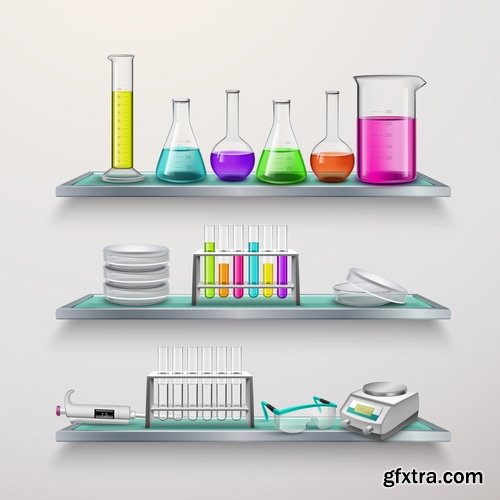Collection of chemistry laboratory study icon flyer banner vector image 25 EPS