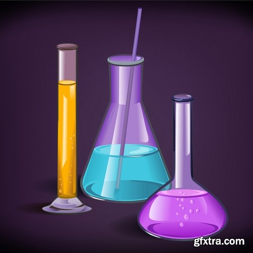 Collection of chemistry laboratory study icon flyer banner vector image 25 EPS