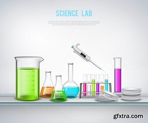 Collection of chemistry laboratory study icon flyer banner vector image 25 EPS
