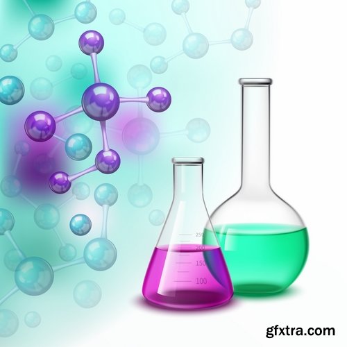 Collection of chemistry laboratory study icon flyer banner vector image 25 EPS