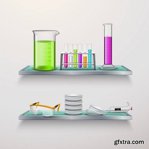 Collection of chemistry laboratory study icon flyer banner vector image 25 EPS
