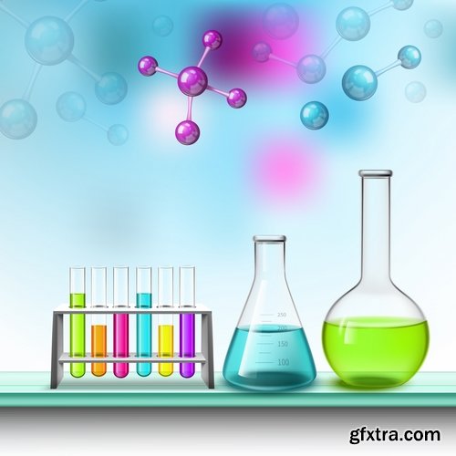 Collection of chemistry laboratory study icon flyer banner vector image 25 EPS