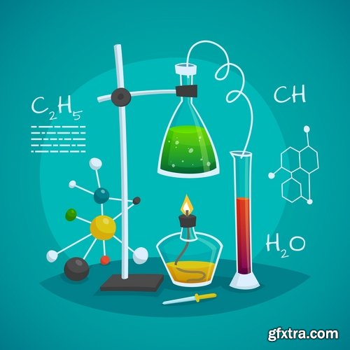 Collection of chemistry laboratory study icon flyer banner vector image 25 EPS