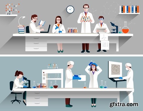 Collection of chemistry laboratory study icon flyer banner vector image 25 EPS