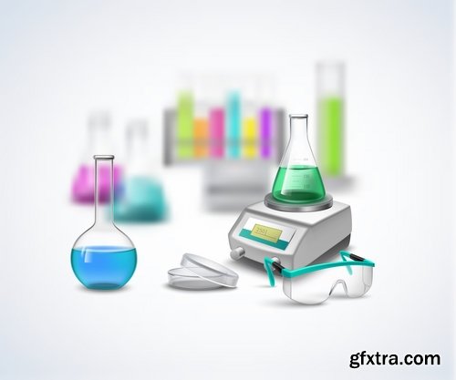 Collection of chemistry laboratory study icon flyer banner vector image 25 EPS