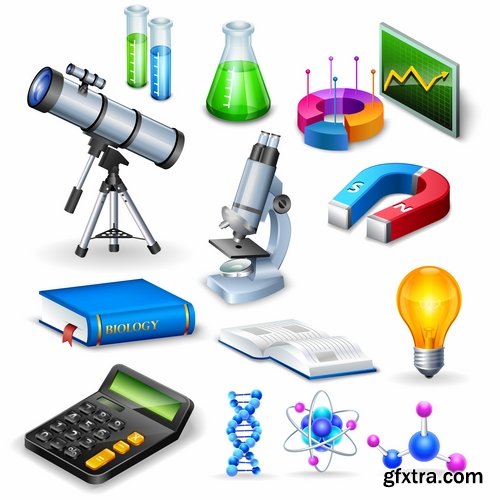 Collection of chemistry laboratory study icon flyer banner vector image 25 EPS