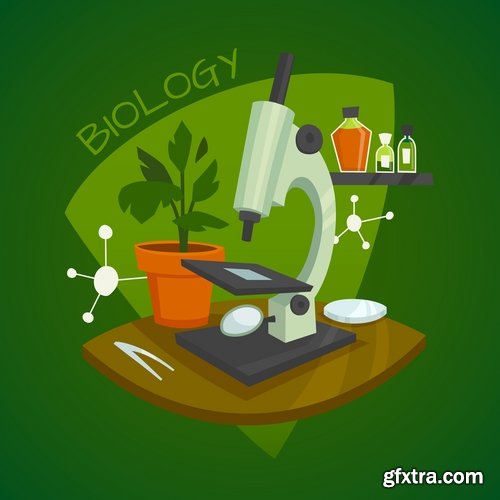 Collection of chemistry laboratory study icon flyer banner vector image 25 EPS
