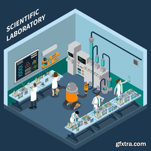 Collection of chemistry laboratory study icon flyer banner vector image 25 EPS