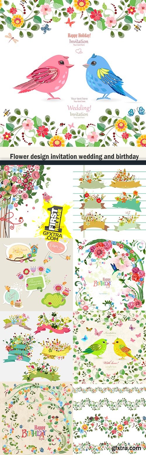 Flower design invitation wedding and birthday