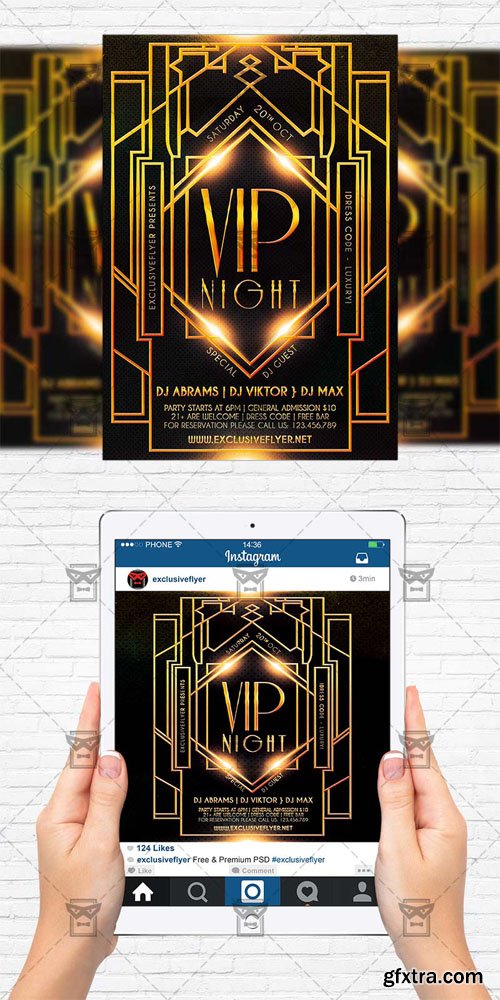 Vip Night - PSD Flyer Template+Instagram Size Flyer Vip Night - PSD Flyer Template+Instagram Size Flyer