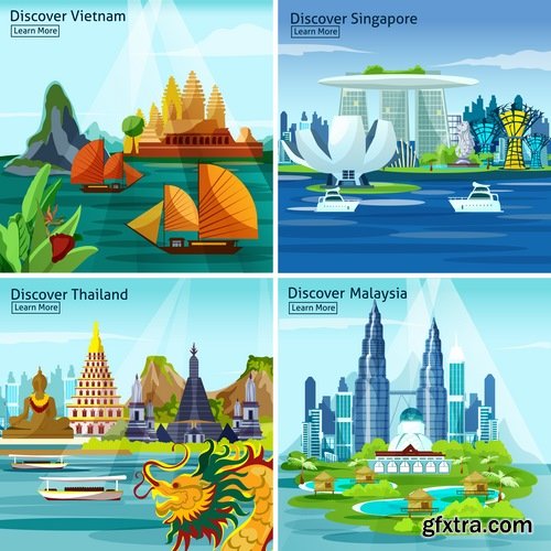 Travel Collection of infographics country camping equipment flyer banner vector image 25 EPS