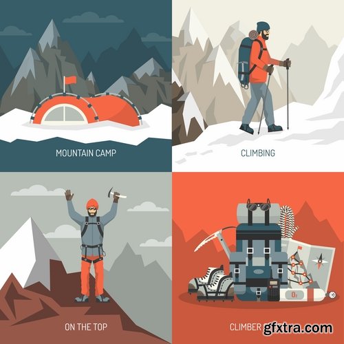 Travel Collection of infographics country camping equipment flyer banner vector image 25 EPS