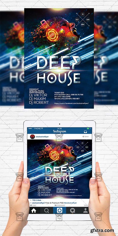 Deep House - Flyer Template + Instagram Size Flyer