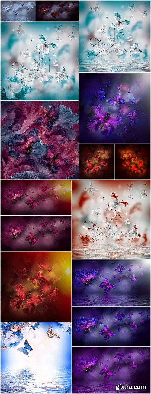 Butterflies on flowers iris 16X JPEG