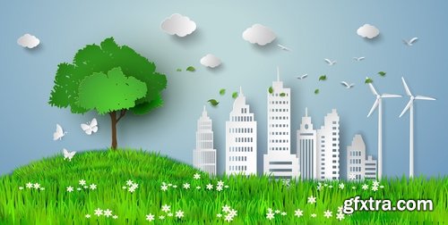 Collection of ecologically clean city green planet clean air alternative fuel family a planet 25 EPS