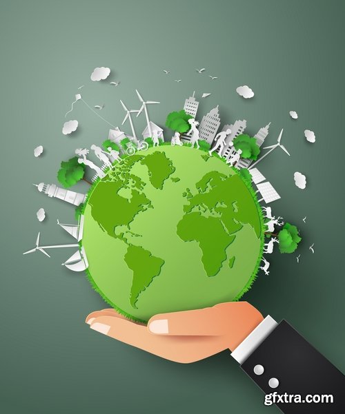 Collection of ecologically clean city green planet clean air alternative fuel family a planet 25 EPS