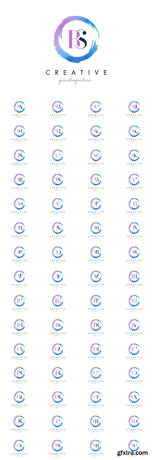 Vector Set - Letter Logos Circular Purple Splash Brush Concept