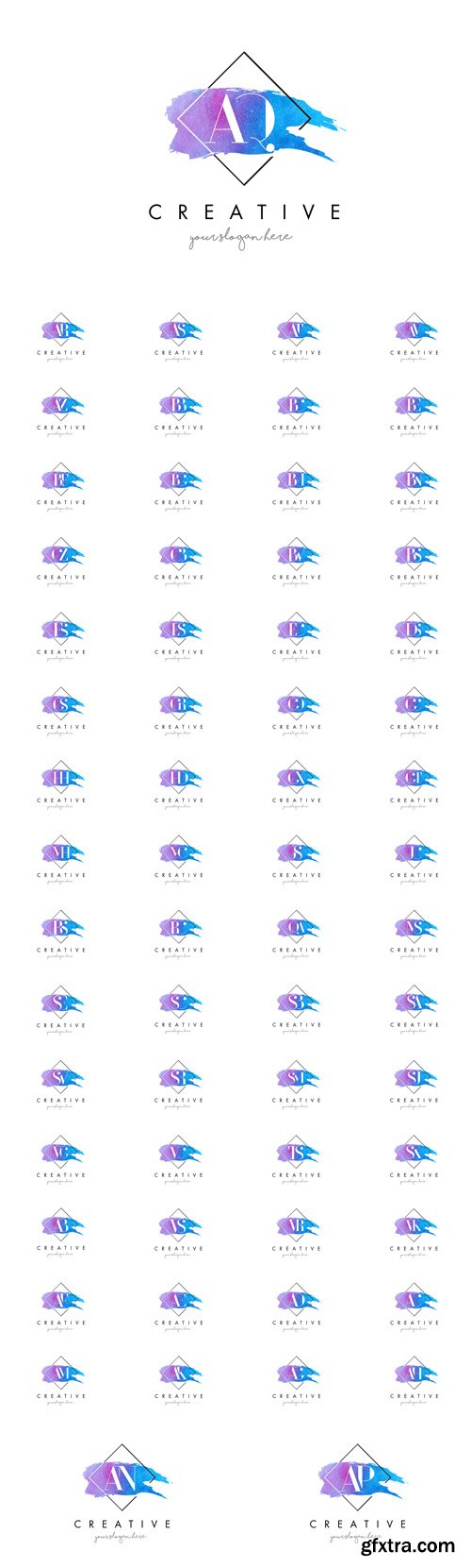 Vector Set - Artistic Watercolor Letter Brush Logos