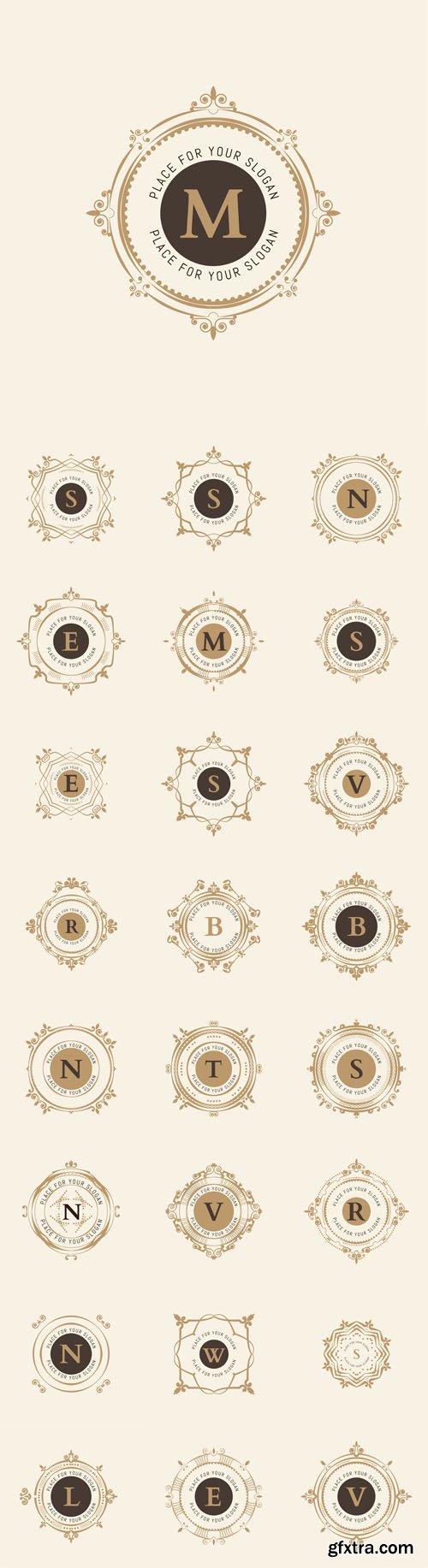 Vector Set - The letters. Flourishes Calligraphic Monogram Emblem Templates Vector Set - The letters. Flourishes Calligraphic Monogram Emblem Templates