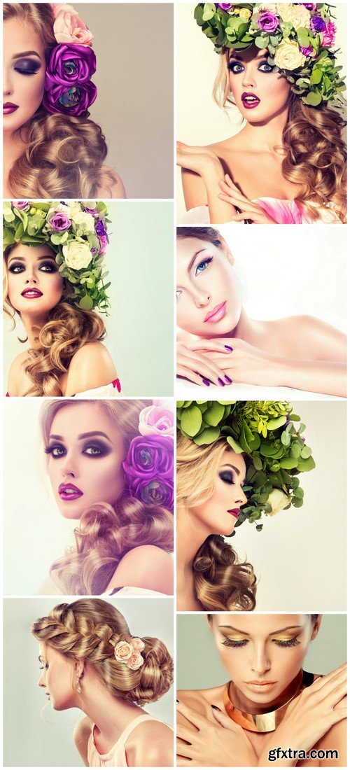 Beautiful hair with flowers 8X JPEG