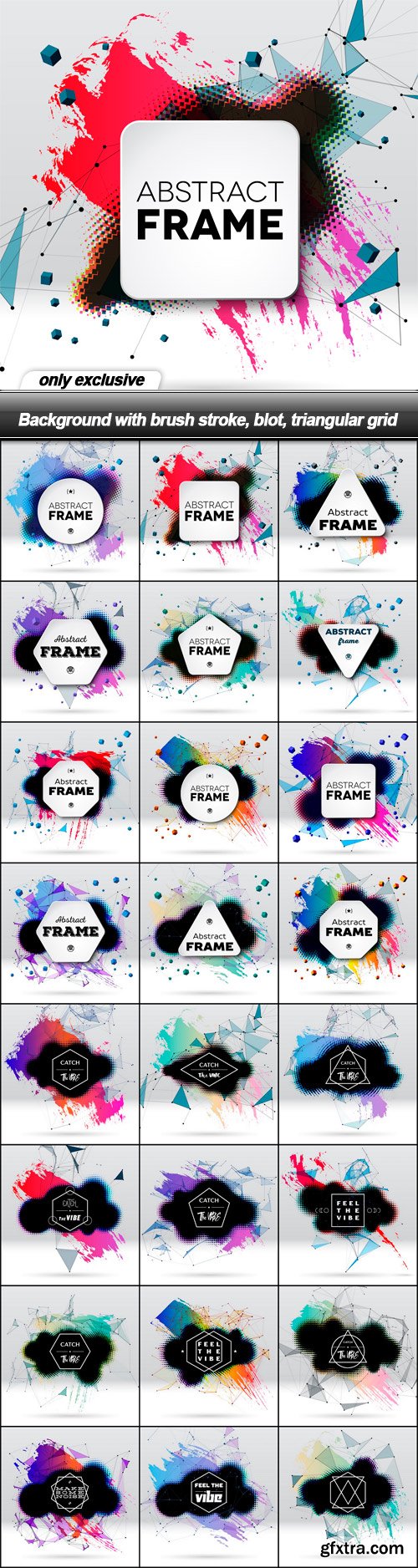 Background with brush stroke, blot, triangular grid - 24 EPS