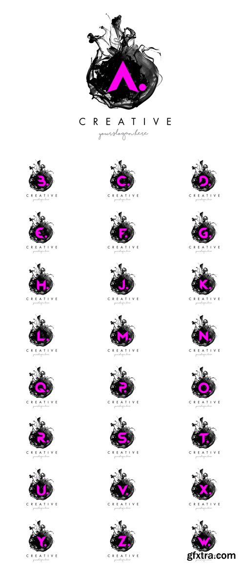 Vector Set - Letter Logos Design with Ink Cloud Texture