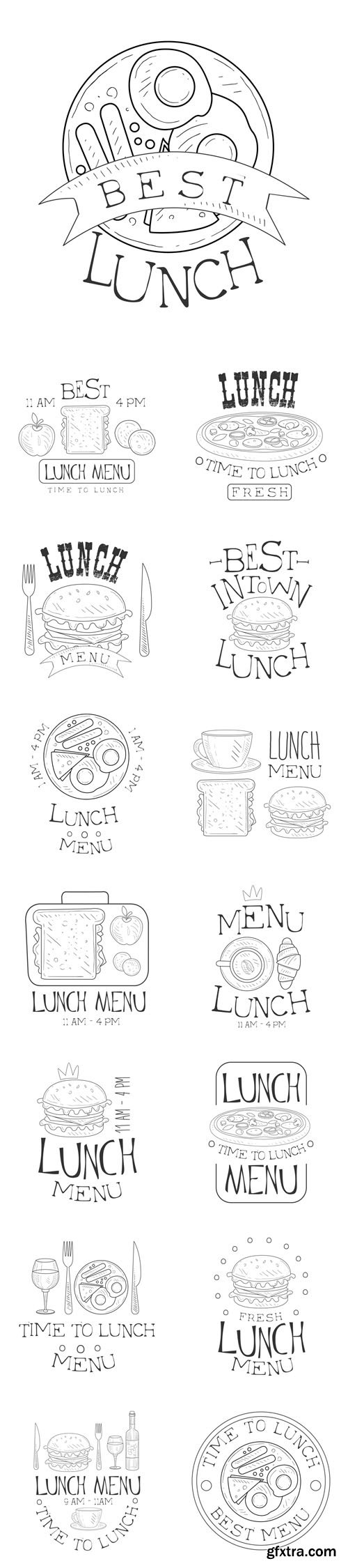 Vector Set - Best Cafe Lunch Menu Promo Signs In Sketch Style Vector Set - Best Cafe Lunch Menu Promo Signs In Sketch Style