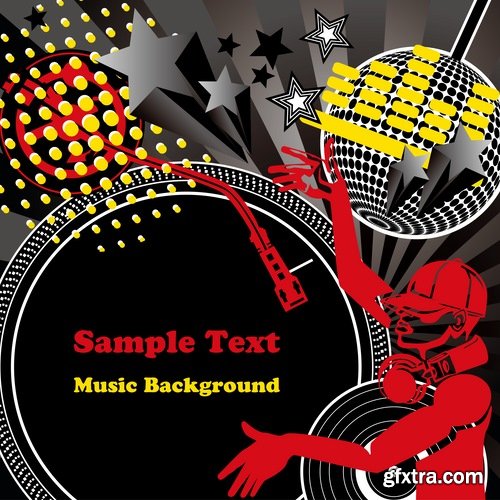 Collection of disco party flyer banner fireworks rock concert jazz guitar 24 EPS