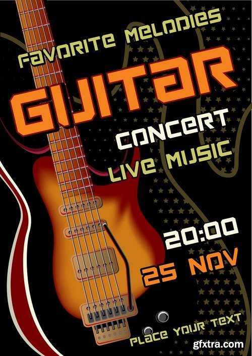 Collection of disco party flyer banner fireworks rock concert jazz guitar 24 EPS