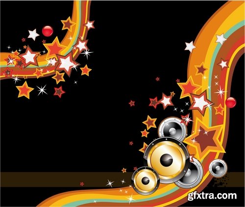 Collection of disco party flyer banner fireworks rock concert jazz guitar 24 EPS