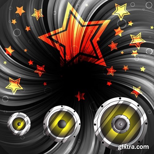 Collection of disco party flyer banner fireworks rock concert jazz guitar 24 EPS