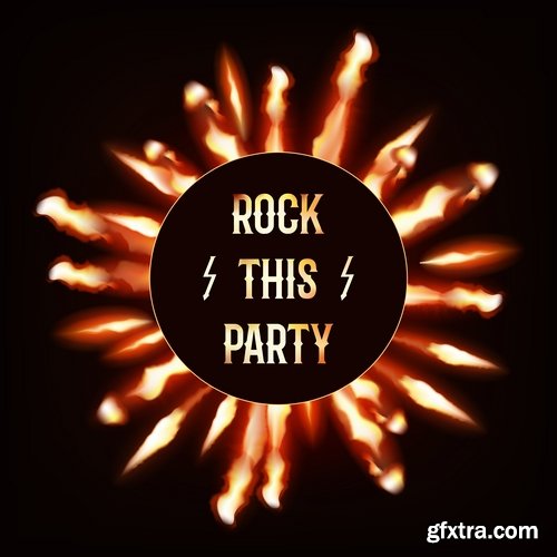 Collection of disco party flyer banner fireworks rock concert jazz guitar 24 EPS